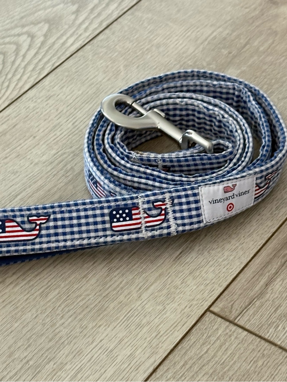 Vineyard Vines Navy White Gingham American Flag Dog Leash